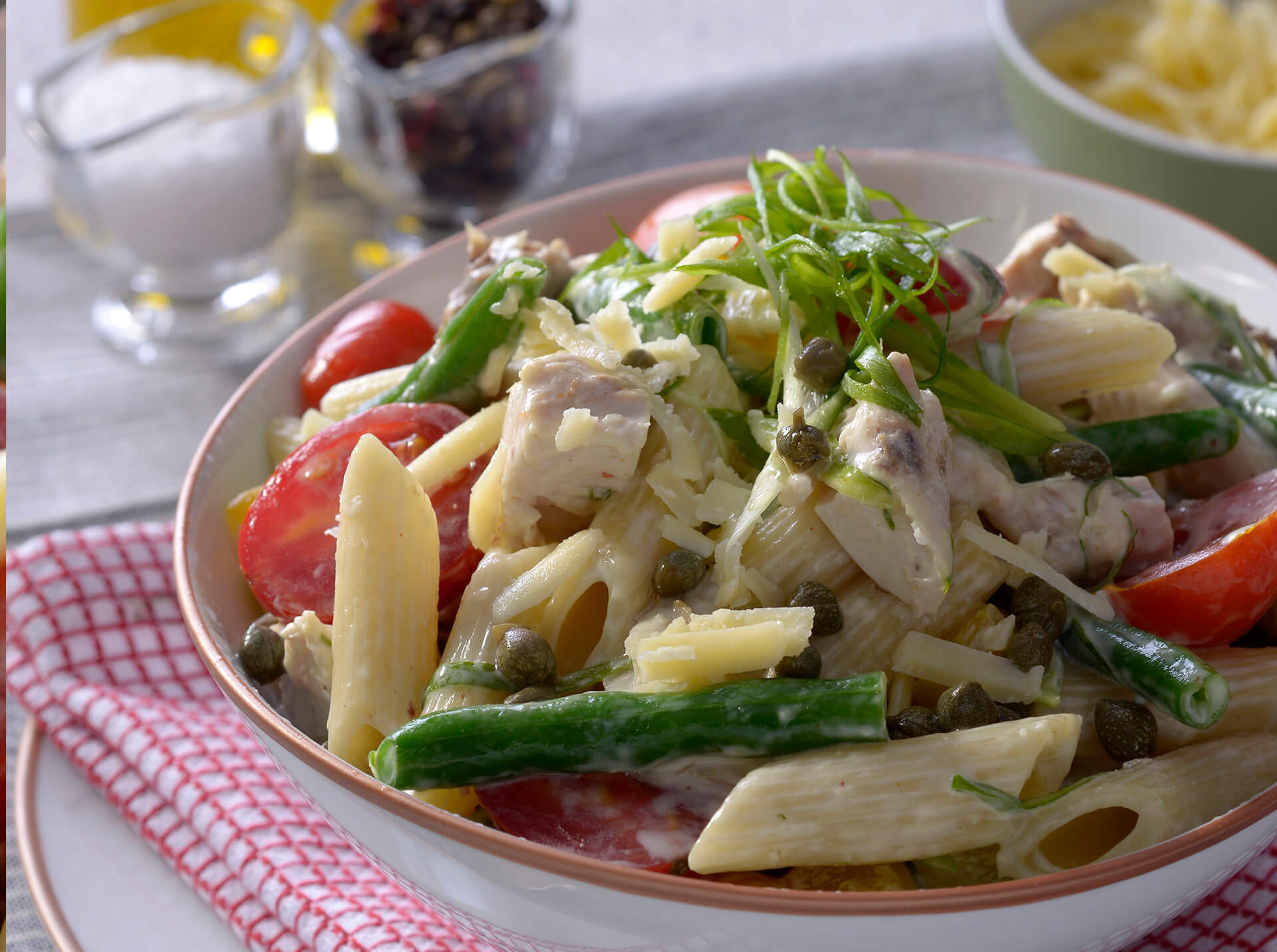 Penne with chicken and green bean salad 1920x1433